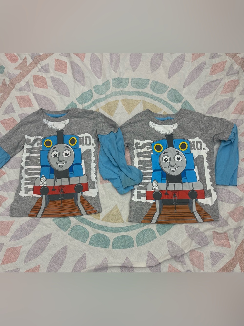2 Thomas & Friends Gray Tee with Blue and Red Train Graphic - Long Sleeve
